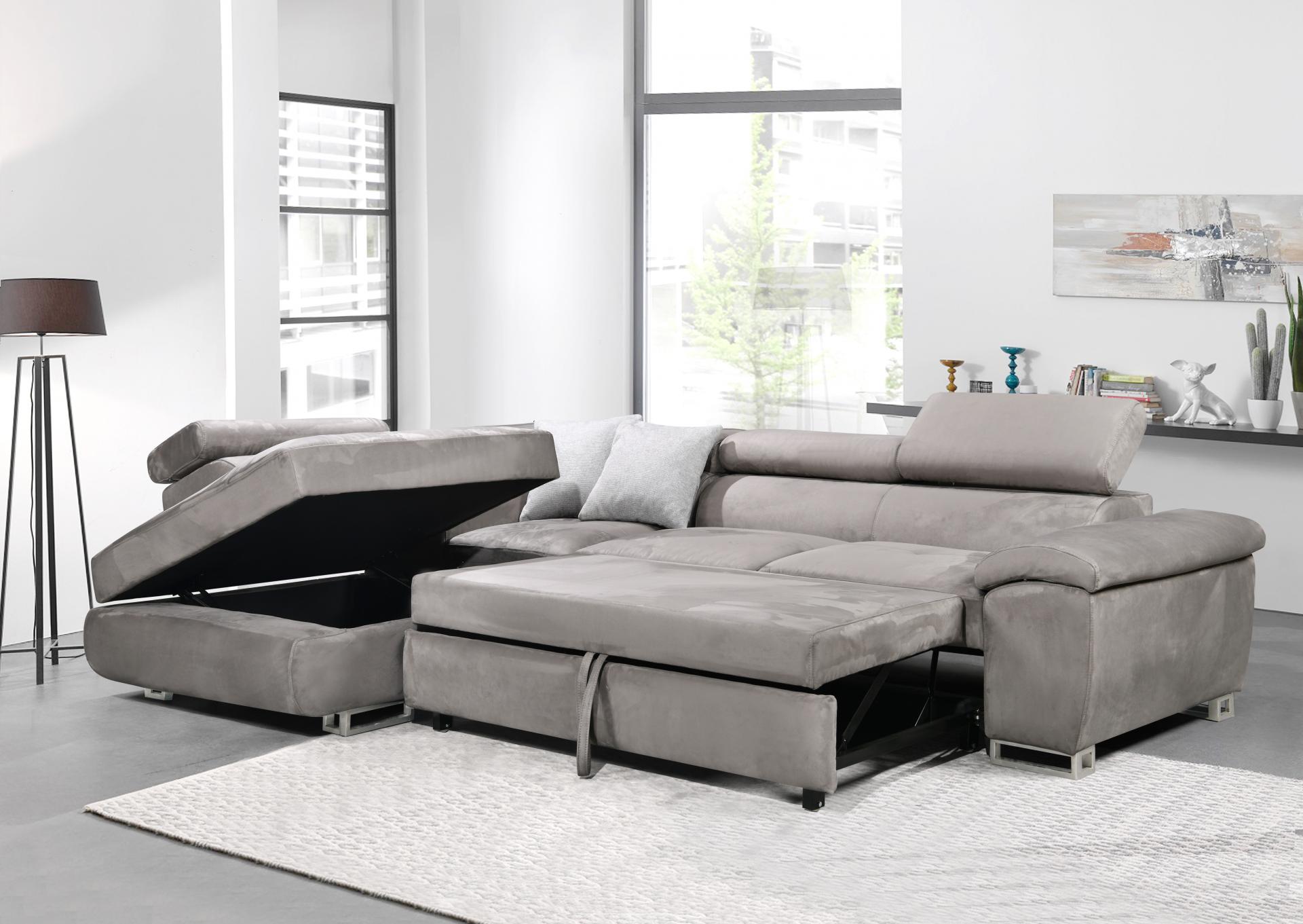 Madrid 3 pc Sofabed Light Grey Sectional with Left storage Chase,Sofacraft